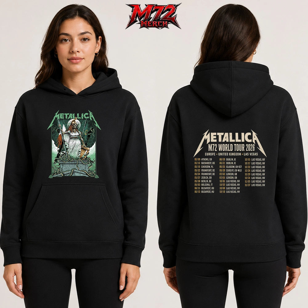 Metallica M72 World Tour June 19 And June 21 2026 At Aviva Stadium Dublin Ireland Skeleton Warrior Artwork By Gary Ronaldson Two Sided Hoodie
